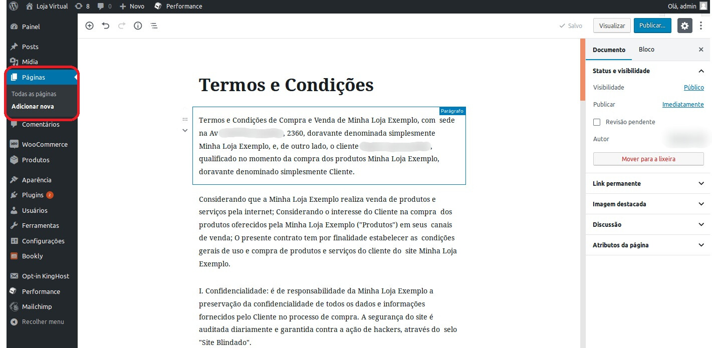 Como criar uma página de termos de uso WordPress